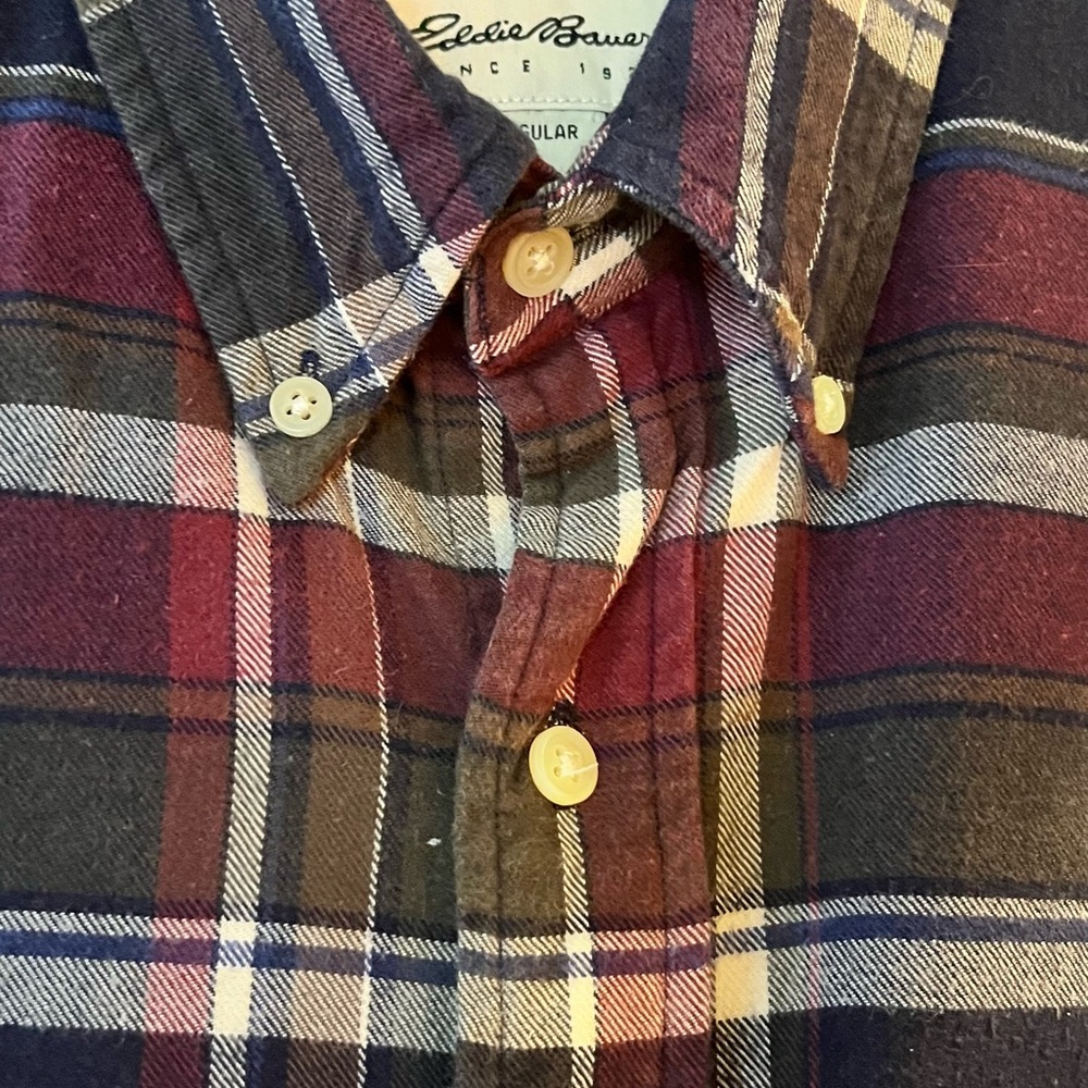 Eddie Bauer Men's Flannel Shirt - Maroon and Dark Blue